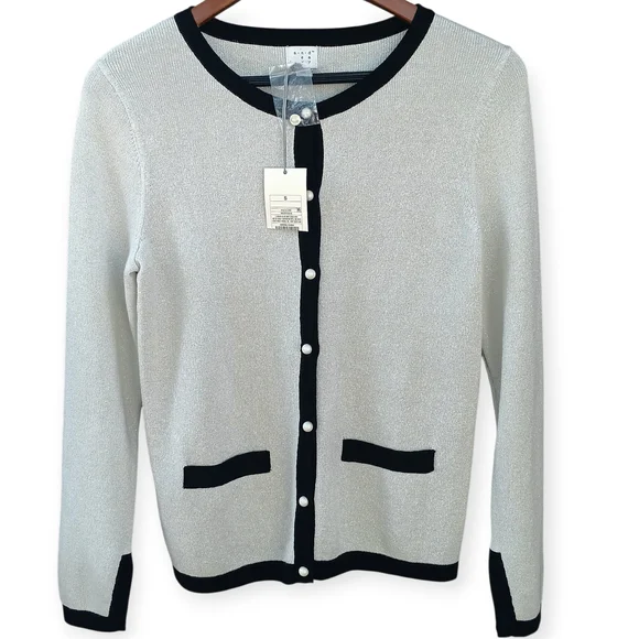A New Day Metallic Silver Cardigan with Black Trim – Size S - Picture 4 of 6